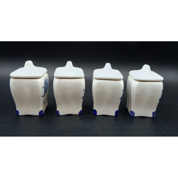 Delftware Floral Pattern Spice Jars Thyme Pepper Curry Paprika Royal Dutch S/4 - Picture 2 of 13